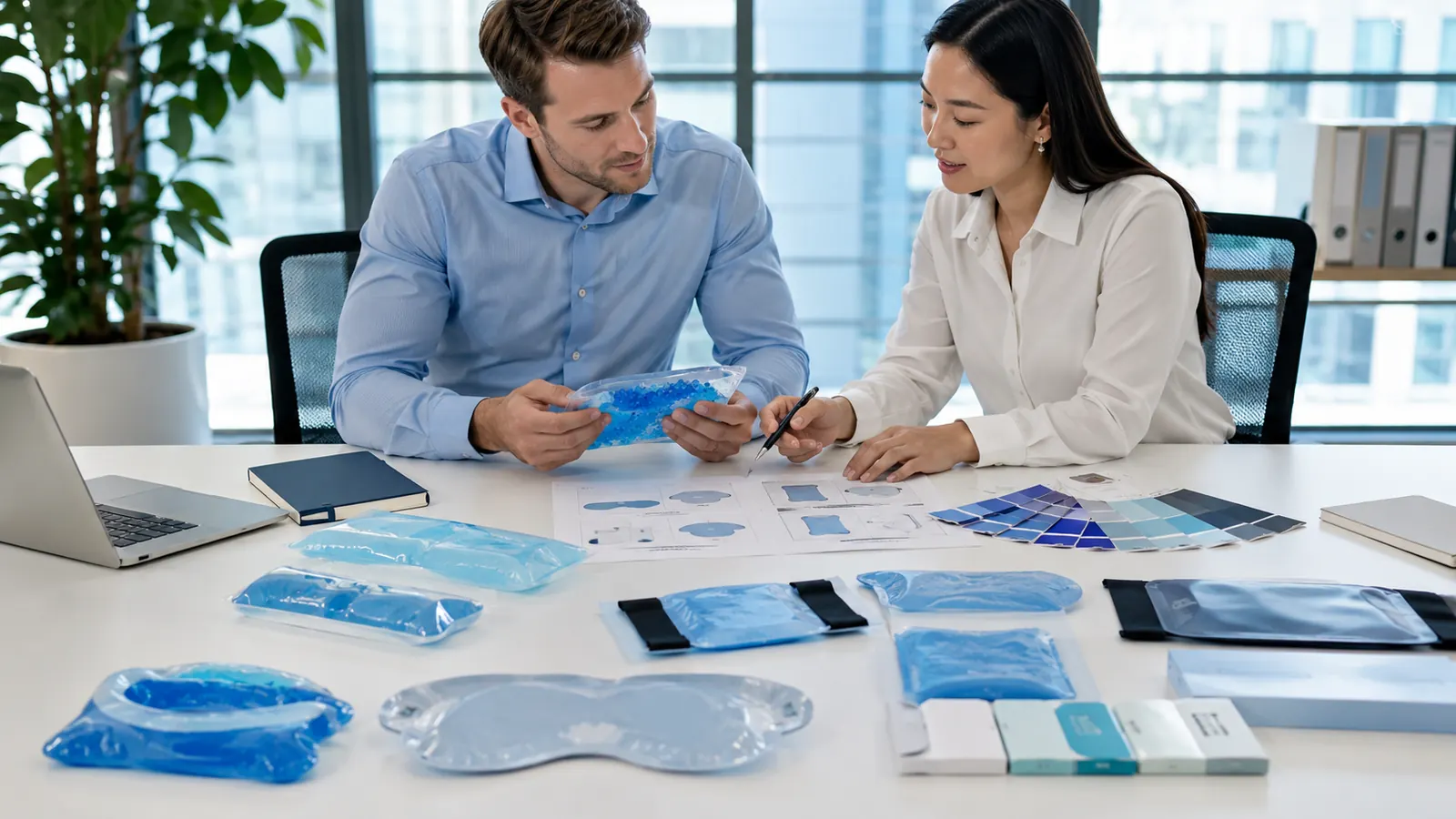 B2B buyers reviewing custom ice pack specifications and samples