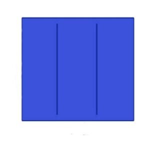 Blue rectangular pet mat with two long divider seams forming three panels