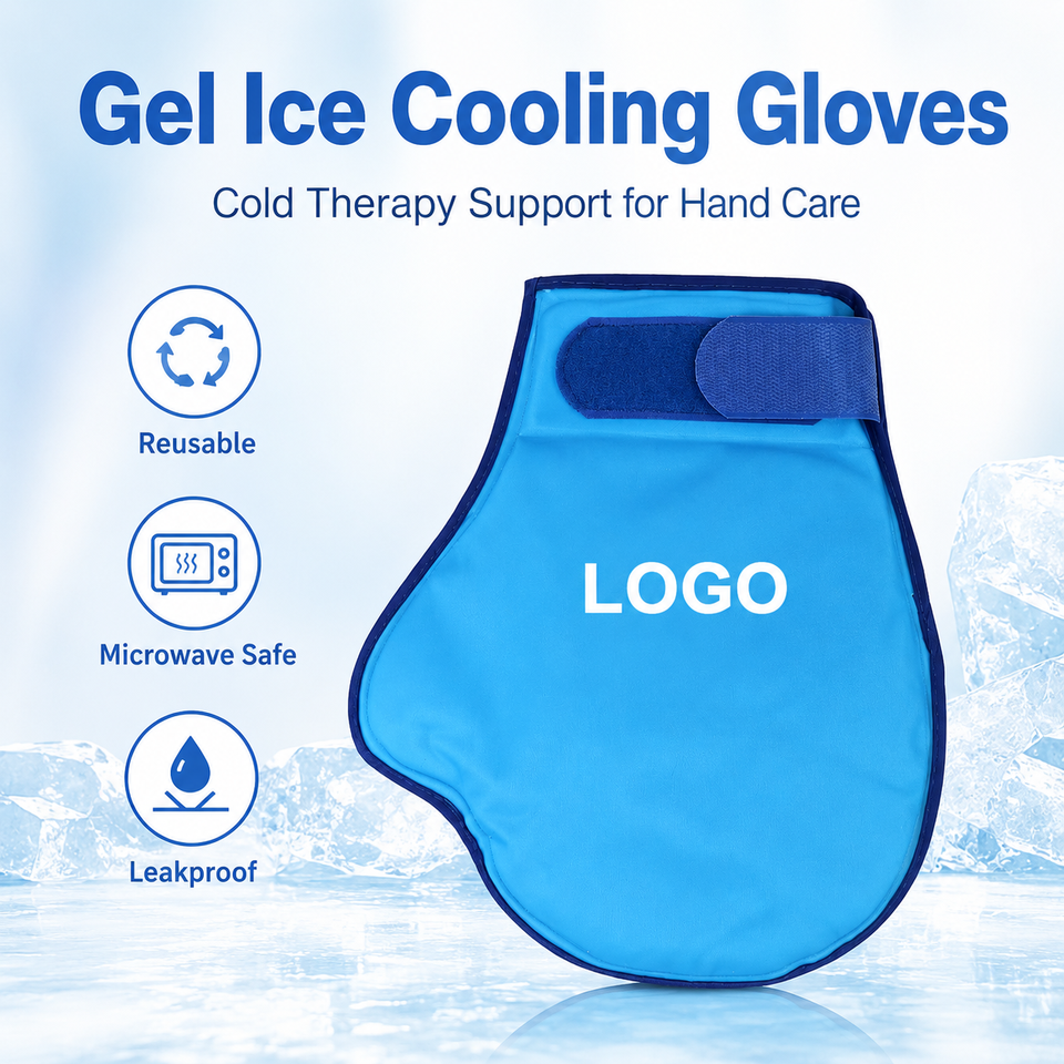 Blue smooth-panel gel mitten with an adjustable wrist fastening