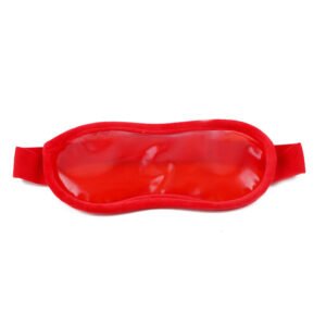 Red closed-eye gel mask with red edge binding and a head strap