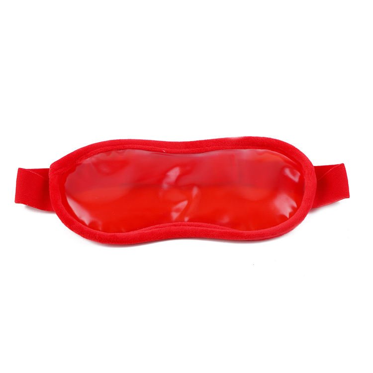 Red closed-eye gel mask with red edge binding and a head strap