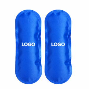 Two blue elongated gel inserts with scalloped side edges