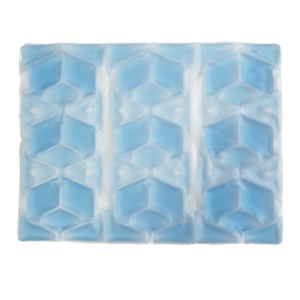 Blue three-panel PCM seat pad with geometric sealed cells