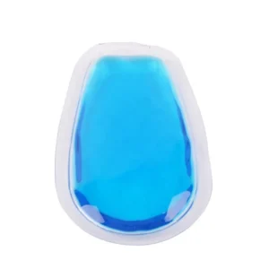 Blue gel pouch with a narrow rounded top and a wider curved base