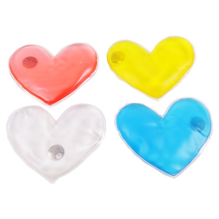 Heart-shaped heat packs shown in four colors