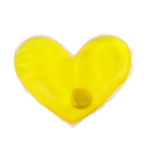 Yellow heart-shaped heat pack with an activation disc