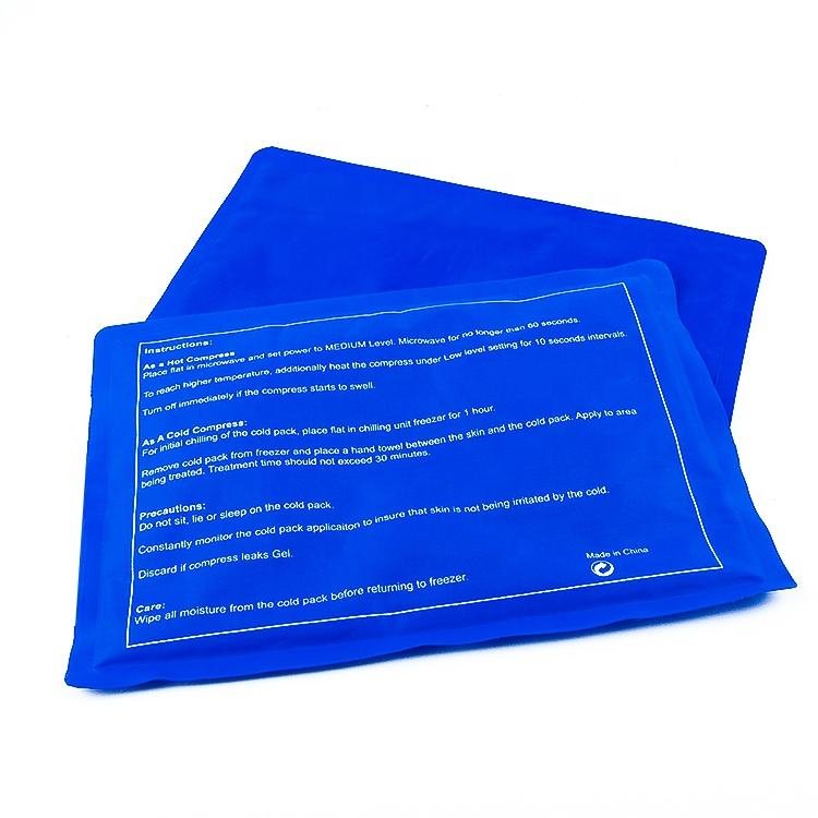 Blue rectangular gel pack showing a printed instruction face