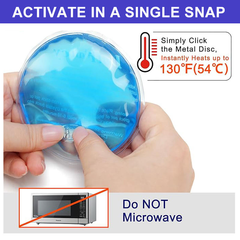 Round blue heat pack in a supplier activation illustration