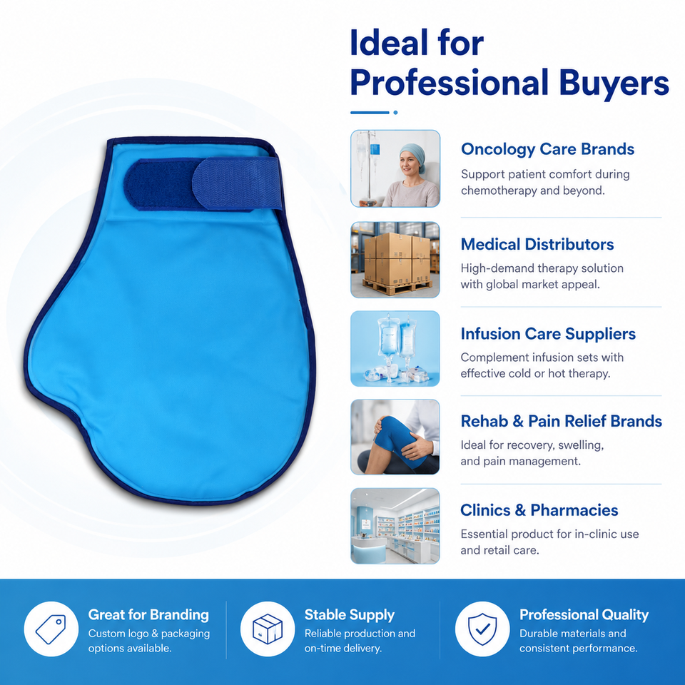 Blue gel mitten shown in a supplier buyer-program infographic