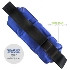 Blue contoured gel wrap folded beneath a wide black fastening band