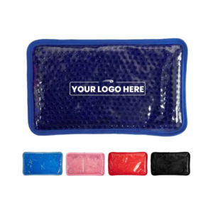 Blue rectangular gel-bead pack with a blue bound edge