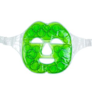 Green full-face gel mask with citrus-slice graphics and transparent side tabs