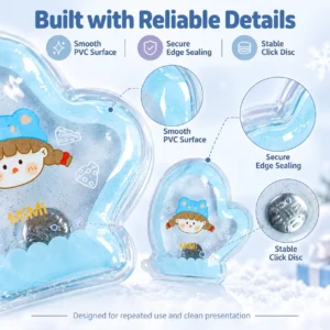 Mitten-shaped blue sealed heat pack showing the edge seal and metal activation disc