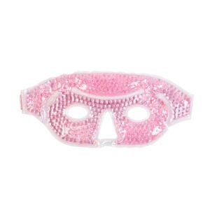 Pink gel-bead eye mask with two eye openings and a central nose opening