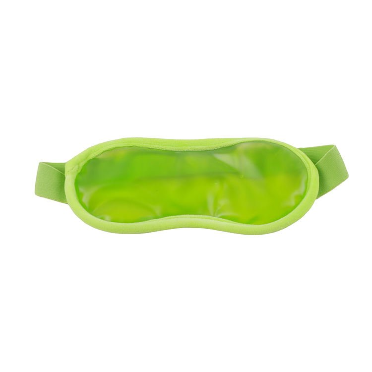 Green closed-eye gel mask with a fabric-bound perimeter