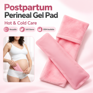 Pink rectangular continuous-gel pad with a separate fabric sleeve