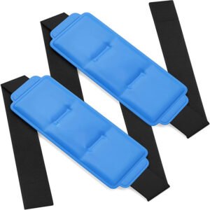 Two blue rectangular three-cell gel packs shown with black straps