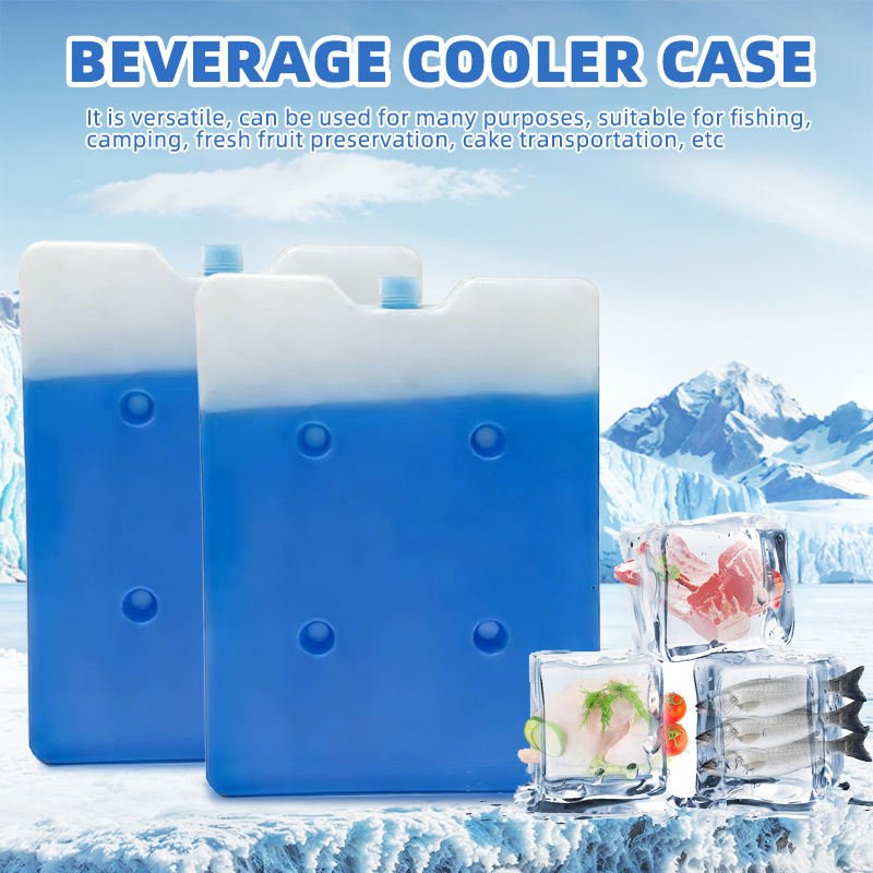 Two flat ice bricks shown in a supplier cooler-use illustration