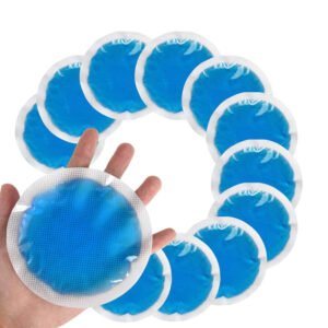 Blue round nursing cooling pads with broad textured white borders