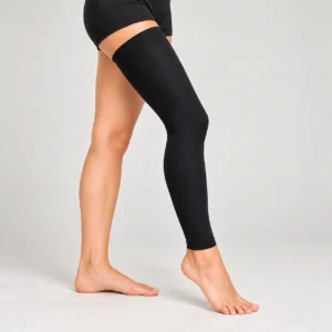 Black full-length gel leg sleeve worn from upper thigh to above the ankle