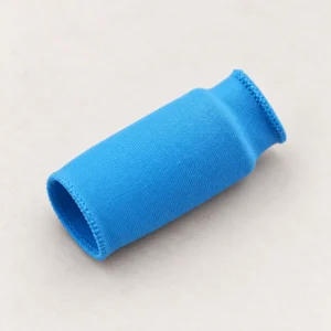 Light-blue open-tip solid gel finger sleeve on a neutral surface