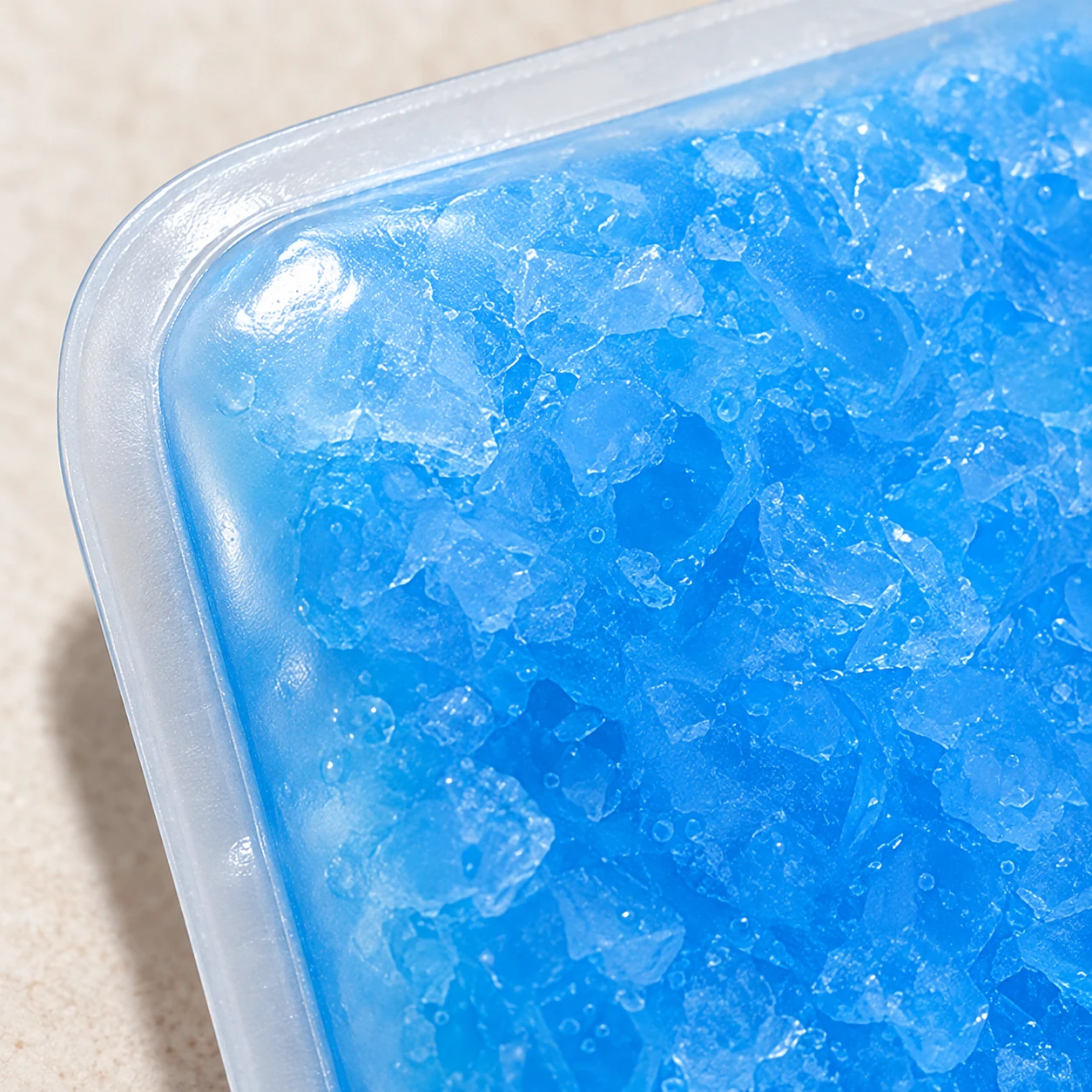 Close view of the phone cooling pack seal and blue filling