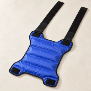 Blue wide-wing gel wrap with horizontal channels and two extended black straps