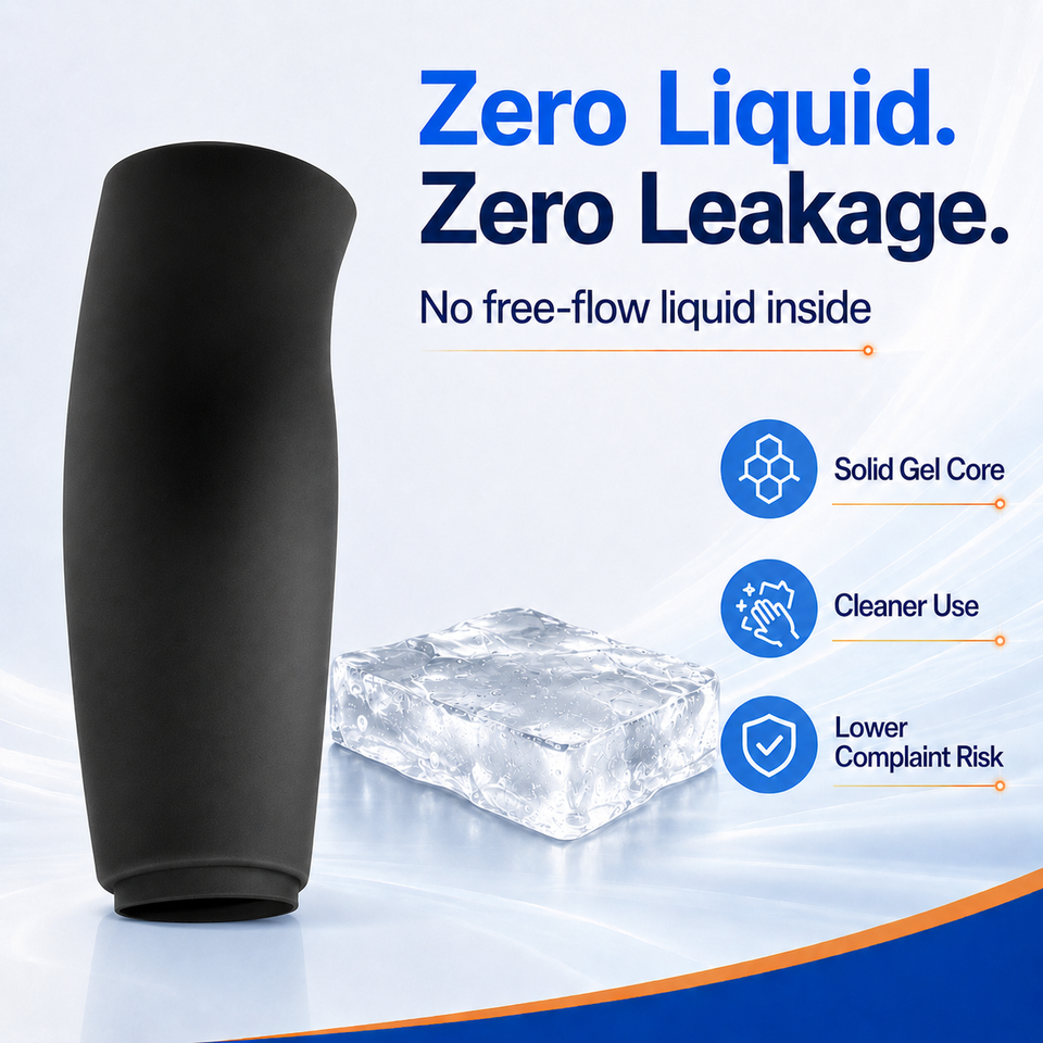 Black solid gel sleeve shown upright in a product structure infographic